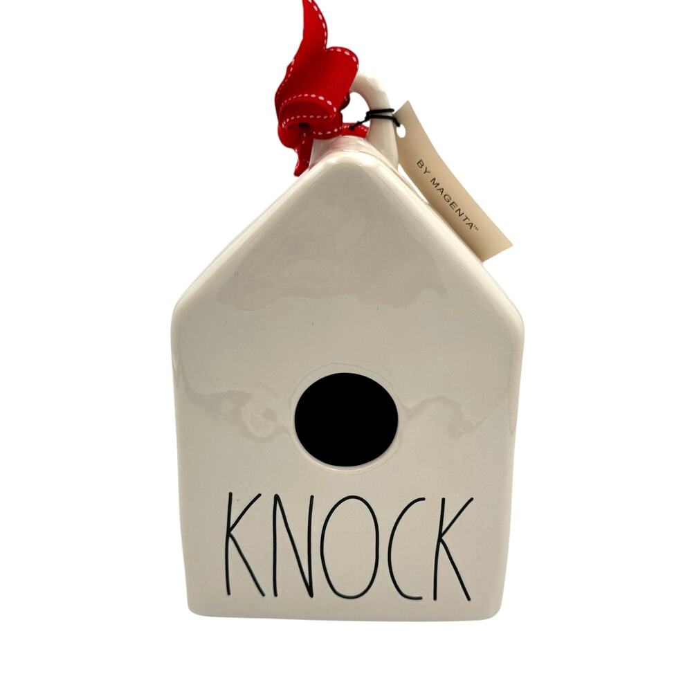 Rae Dunn KNOCK White Ceramic Square Birdhouse NEW House Decor Collectible